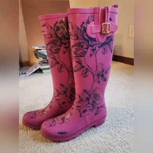 Joules womens pink floral rain boots tall size 9